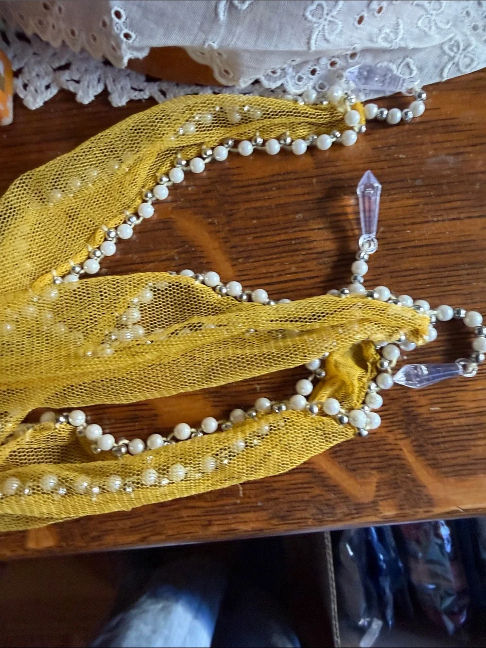 Bright Pink and Yellow Beaded Sheer Scarf - Women's Wrap